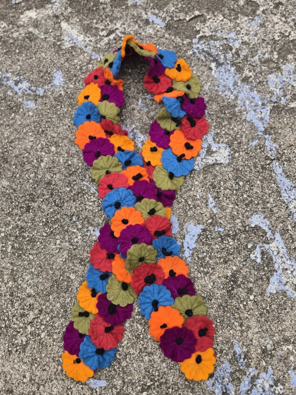 Rare Rising Tide Y2k Flet Wool Flower Scarf 65' Bloomcore Hippie Retro
